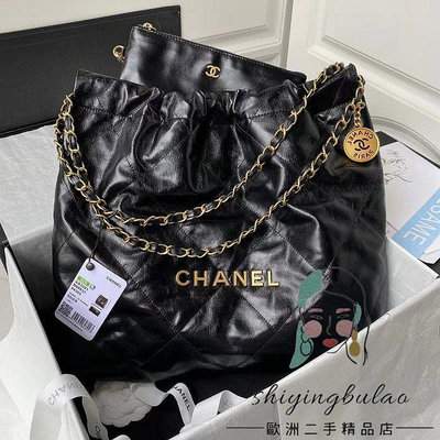歐洲二手Chanel 香奈兒 22bag 小號 黑色垃圾袋包 斜背包 AS3261