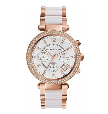【美麗小舖】MICHAEL KORS MK5774 39mm 玫瑰金/白色鋼錶帶 女錶 手錶 腕錶 晶鑽錶 三眼計時碼錶
