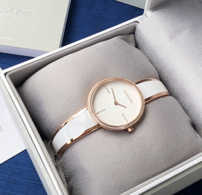 CALVIN KLEIN Seduce Seduction 水鑽圈 白色錶盤 白色配玫瑰金色不鏽鋼錶帶 石英 女士手錶 K4E2NX1T