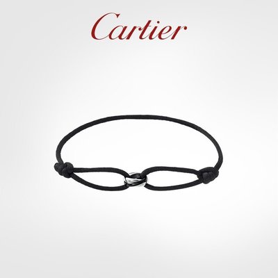 名品特搜站~近新 全配Cartier Trinity三環白K金&amp;黑陶瓷絲繩手環，可當項鍊墬子