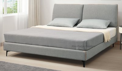【N D Furniture】台南在地家具-簡約亞麻灰布滾橘邊條5尺雙人床台/床架YH