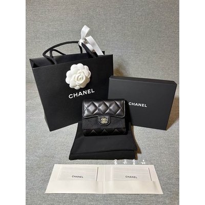 全新 Chanel Classic Small Flap Wallet 黑色 菱格 羊皮 金扣 三折 短夾