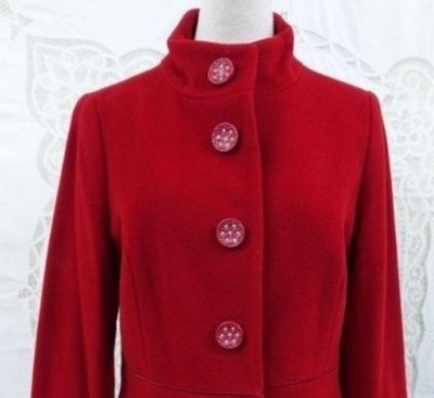 全新義大利製~專櫃品牌毛喀什米爾 cashmere羊毛 正紅色 挺版鑽釦 修身款 短大衣~吊牌未拆E140