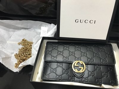 Gucci 黑色 全牛皮 Woc斜背包 金釦 GG Logo 附防塵袋 盒子 極新