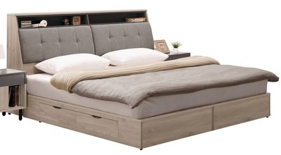 【生活家傢俱】SY-102-5A：灰布6尺抽屜雙人床【台中家具】床頭箱+床底 亞麻布+低甲醛木心板 台灣製造