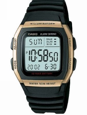 CASIO WATCH 城市個性休閒電子錶(金框) 型號 : W-96H-9AVDF