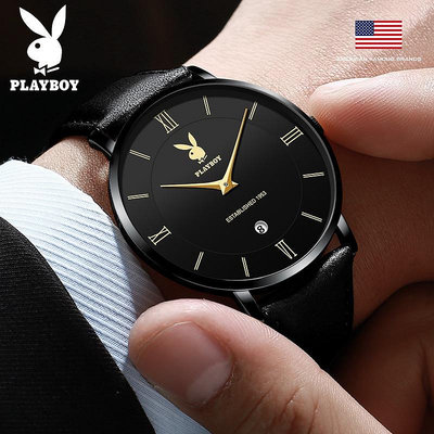 PLAYBOY （ 2601 ） 國際品牌手錶 時尚 商務 休閒 薄款 真皮 防水 男士手錶 2023年機芯升