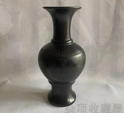 黑陶刻花觀音瓶家居飾品花瓶中式陶器擺件