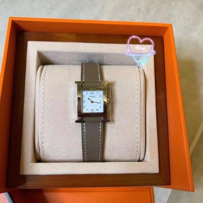 【二手99新】Hermes 愛馬仕 heure H 系列手錶21x21mm白色錶盤大象灰銀扣腕錶 石英錶 女士腕錶 手錶