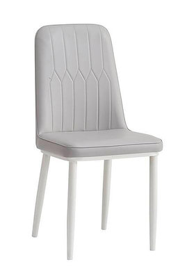 【生活家傢俱】JF-479-7：灰色皮白鐵腳餐椅【台中家具】洽談椅 商業空間 造型椅 皮餐椅 書桌椅 PU皮+鐵腳