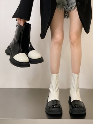 短靴女單靴2022年夏季新款法式復古拼色時尚百搭小個子~特價