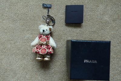 降價囉~~[全新香港PRADA專櫃購入] Prada Teddy Bear Charm 限量小熊吊飾 紅洋裝水晶項鍊