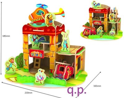 現貨 木質房屋3D立體拼圖兒童 手工DIY益智玩具 森林樹木動物 消防局建築模型木製 直升機車子 剪紙貼黏裝飾 櫥窗擺飾