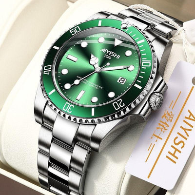 綠水鬼同款手錶男士個性潮流日曆夜光防水進口機芯鋼腕錶防水男表男生腕錶模擬手錶男士運動數字手便宜的男孩的時鐘