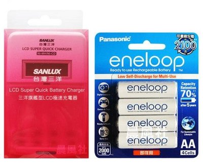 含稅【晨風社】三洋 LCD 充/放電器 SYNC-LS01 + 日本製 eneloop 2100次 3/4號 電池