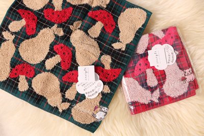 【Qmoment】日本製100％純棉無捻紗蘑菇刺繡毛巾手帕（新生兒可使用！）（貓熊綠）