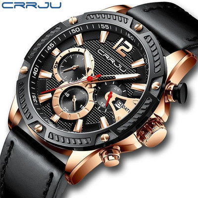 CRRJU/卡俊2283男士運動手錶外貿款皮帶錶帶多功能六計時手錶