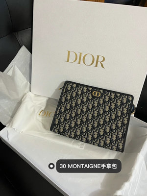 【翰貝格名牌館】全新真品 Dior 30 MONTAIGNE 海軍藍 緹花 手提把 拉鍊 手拿包 公事包