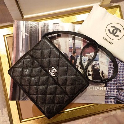Chanel 荔枝皮黑色復古肩背手提包vintage