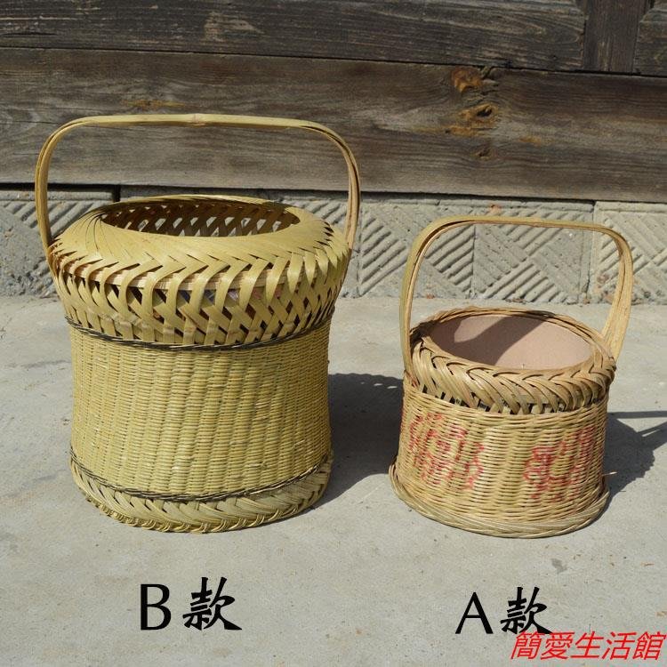 竹籃收納籃收納筐竹簍手提籃傳統中式烘籠竹編手提火籠取暖器暖手寶冬季 