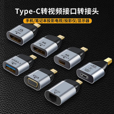 TYPE-C轉HDMI/DP/MINI迷你DP/VGA接頭音視頻轉換器RJ45千兆網絡接口適用于華為手機平板筆電外接投屏