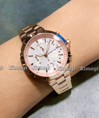 CITIZEN星辰錶集團旗下日系品牌 WICCA 時尚3眼腕錶 玫瑰金色~錶盤有星星設計