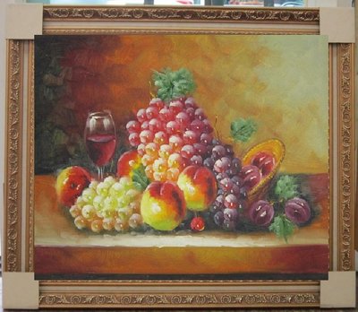 『府城畫廊-手繪油畫』大豐收－水果靜物畫－筆法細膩獨特－62x72－(含框價，可換框)－另有油畫國畫讓您挑選－G1429