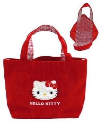 Hello Kitty 燈芯絨船形手提袋 (紅大臉款)