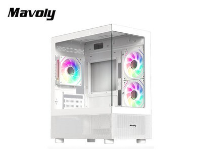 Mavoly 松聖 4070 電腦機殼 白色 MATX 全景設計 CPU最高165mm 顯卡最長345mm 無立柱海景玻璃