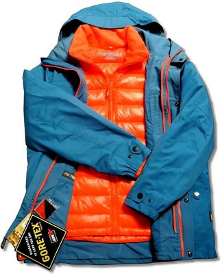 FOX FRIEND 男款GORE-TEX+羽絨 海藍/橘色 防風外套 防水外套 保暖外套 二件式外套 出國旅遊 免運費
