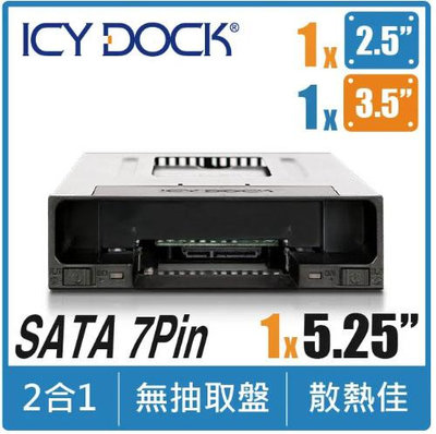 MB795SP-B ICY Dock 雙抽拔設計 2.5吋 3.5吋 SATA硬碟/SSD轉5.25吋 內接抽取盒