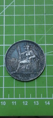 1908年～安南坐洋銀幣～重27g～保真