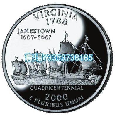 全新美國25分硬幣 50州紀念幣 2000年P版弗吉尼亞州 24.3mm 紙幣 錢幣 紀念幣【古幣之緣】1670