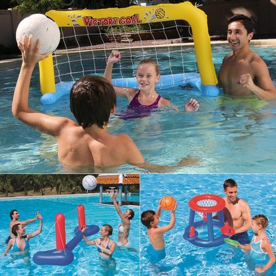 現貨 兒童水上游戲球架充氣排球網套環籃球架足球框手球門戲水玩具套餐