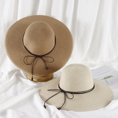 大沿沙灘帽子女夏天韓國海邊度假遮陽帽可折疊太陽帽出游草帽韓版