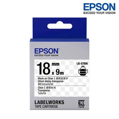 【含稅】EPSON LK-5TBN 透明底黑字 標籤帶 透明系列 (寬度18mm) 標籤貼紙 S655408