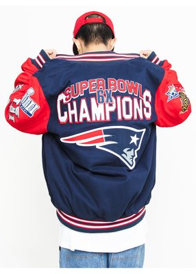Cover Taiwan 官方直營 NFL 愛國者隊 超級盃 刺繡 棒球外套 嘻哈 寬鬆 藏青色 紅色 大尺碼 (預購)