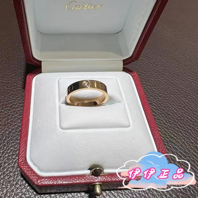【伊伊正品】Cartier卡地亞 LOVE系列 18K玫瑰金/白金戒指 鑽戒 B4087500 三鑽款 寬版戒指