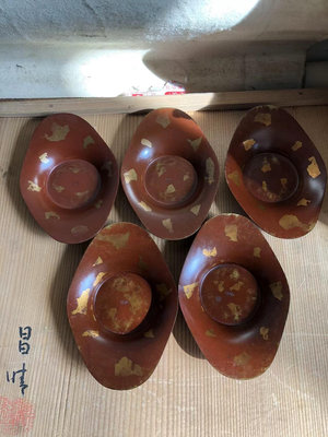日本早期自造老銅杯托五個