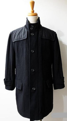 德國品牌 HUGO BOSS 黑色 羊毛 單排扣 短大衣 50號