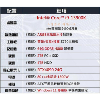 32核心 i9 13900K  RTX4090 電競主機 頂規 電競 intel 最新處理器 i9B36