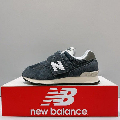 New Balance 574 中童 灰藍色 麂皮 寬楦 魔鬼氈 運動 休閒鞋 PV574WL1