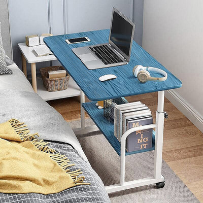 帶剎車輪床邊桌可移動電腦桌簡約租房宿舍學習書桌簡易折疊家用升降小桌子-優品