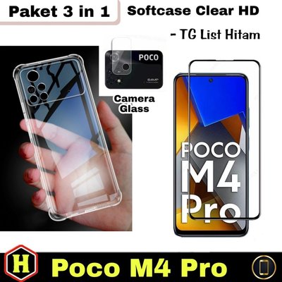 全新包裝 3IN1 手機殼 XIAOMI POCO M4 PRO 4G 軟殼透明高清防刮鋼化玻璃相機屏幕