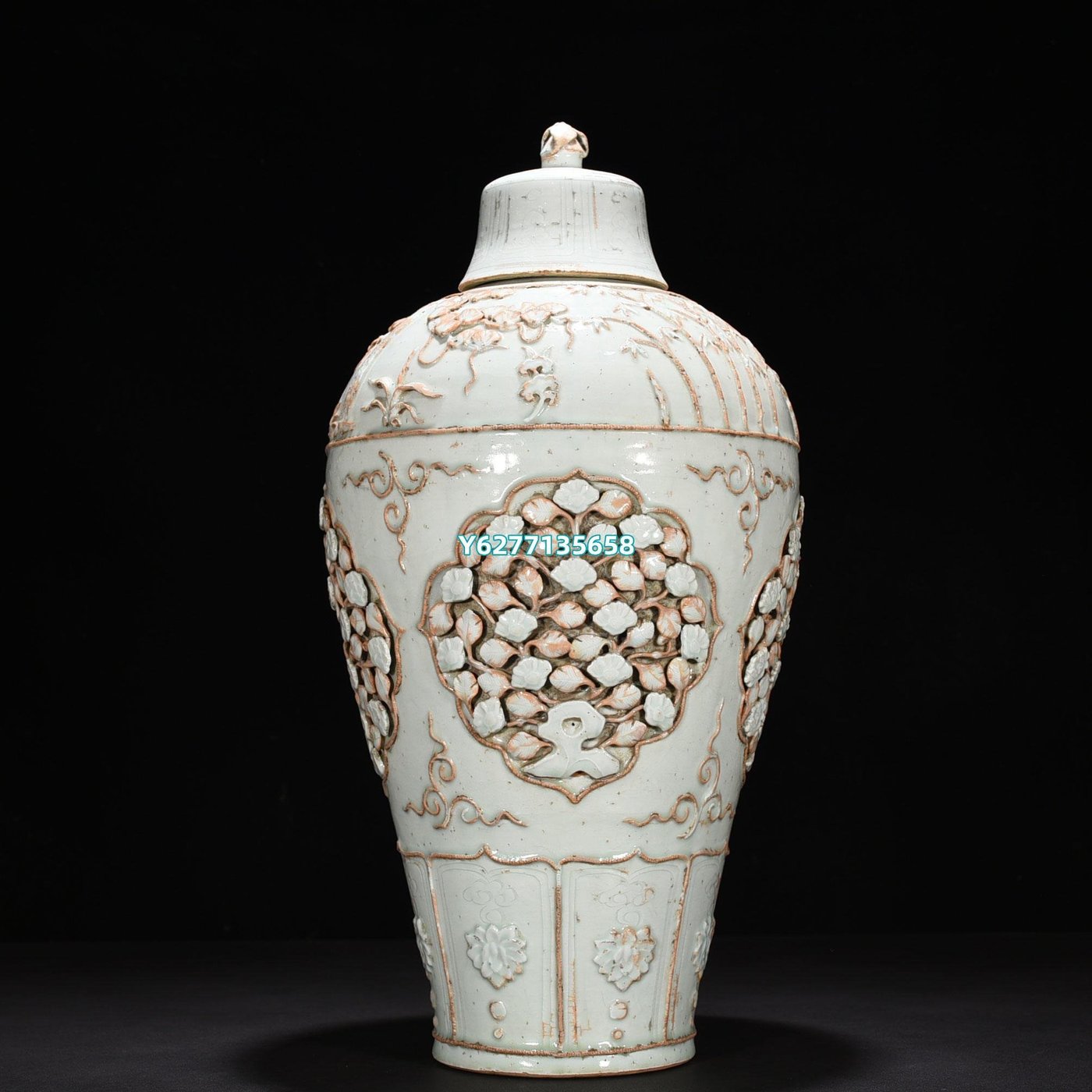 元卵白釉堆雕四季花卉紋梅瓶55*33厘米4800101 青花粉彩瓷器【中華拍賣 