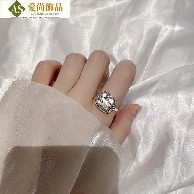 momo studio 法式復古S925純銀天然巴洛克珍珠戒指超仙ins設計感開口食指指環~愛尚飾品