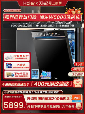 海爾雙面洗W5000洗碗機嵌入式全自動家用15套變頻EYBW152266BKU1