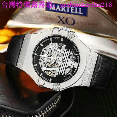 台灣特價經典Maserati 瑪莎拉蒂 玫瑰金 銀 POTENZA 機械錶 皮革 真空電鍍 海神 大三叉 手錶