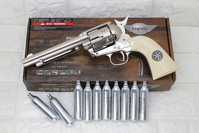 [01] Colt SAA 左輪 手槍 CO2槍 銀 + CO2小鋼瓶 ( 左輪槍右輪牛仔玩具槍短槍警長警察WG KWC