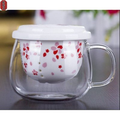 現貨熱銷-星巴克杯子水杯花茶杯玻璃杯過濾器內膽耐熱三件式陶瓷杯櫻花瓷創意
